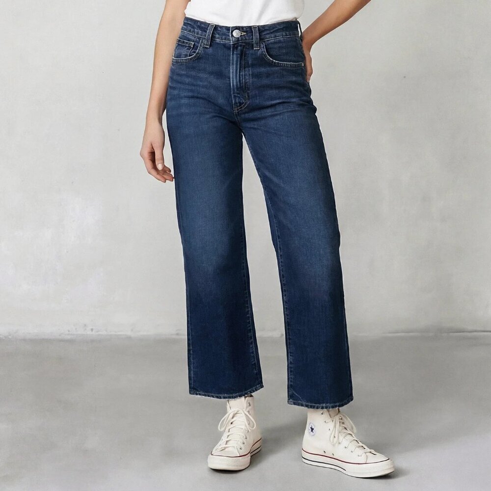 Edwin Marli wide leg jeans denim ankle Bengal medium blue wash high rise new 30